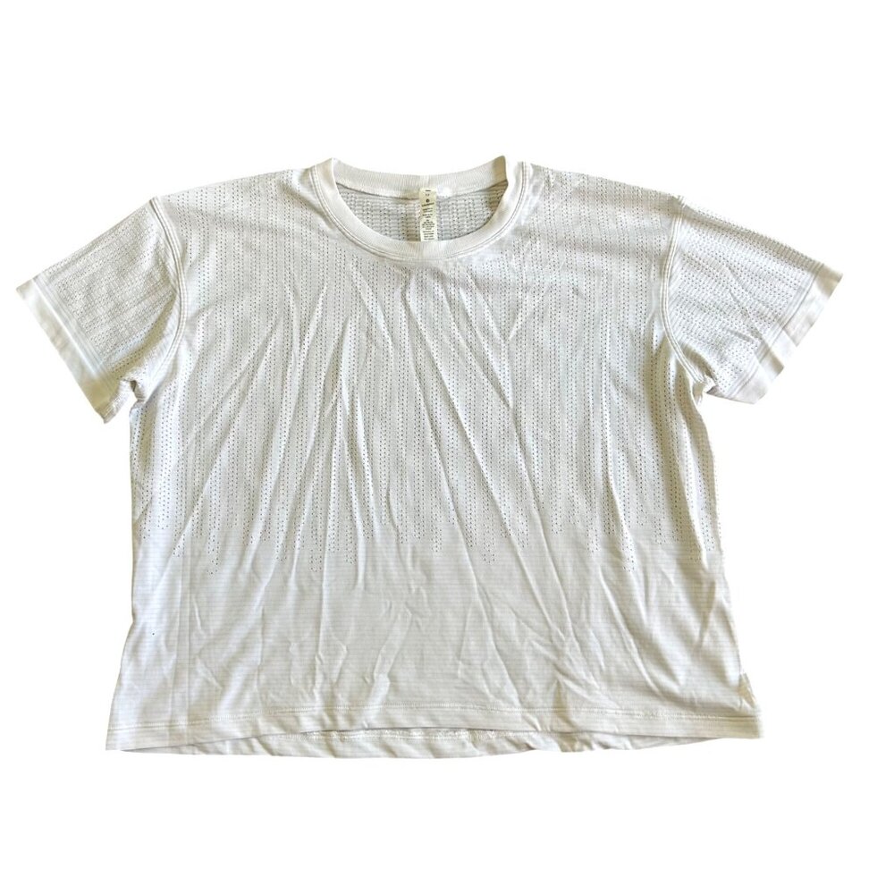 Lululemon Sz 12 White Perforated Short Sleeve T-Shirt Lightweight Activewear